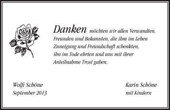 Traueranzeige von Wolfi Schöne von Pegnitz-Zeitung